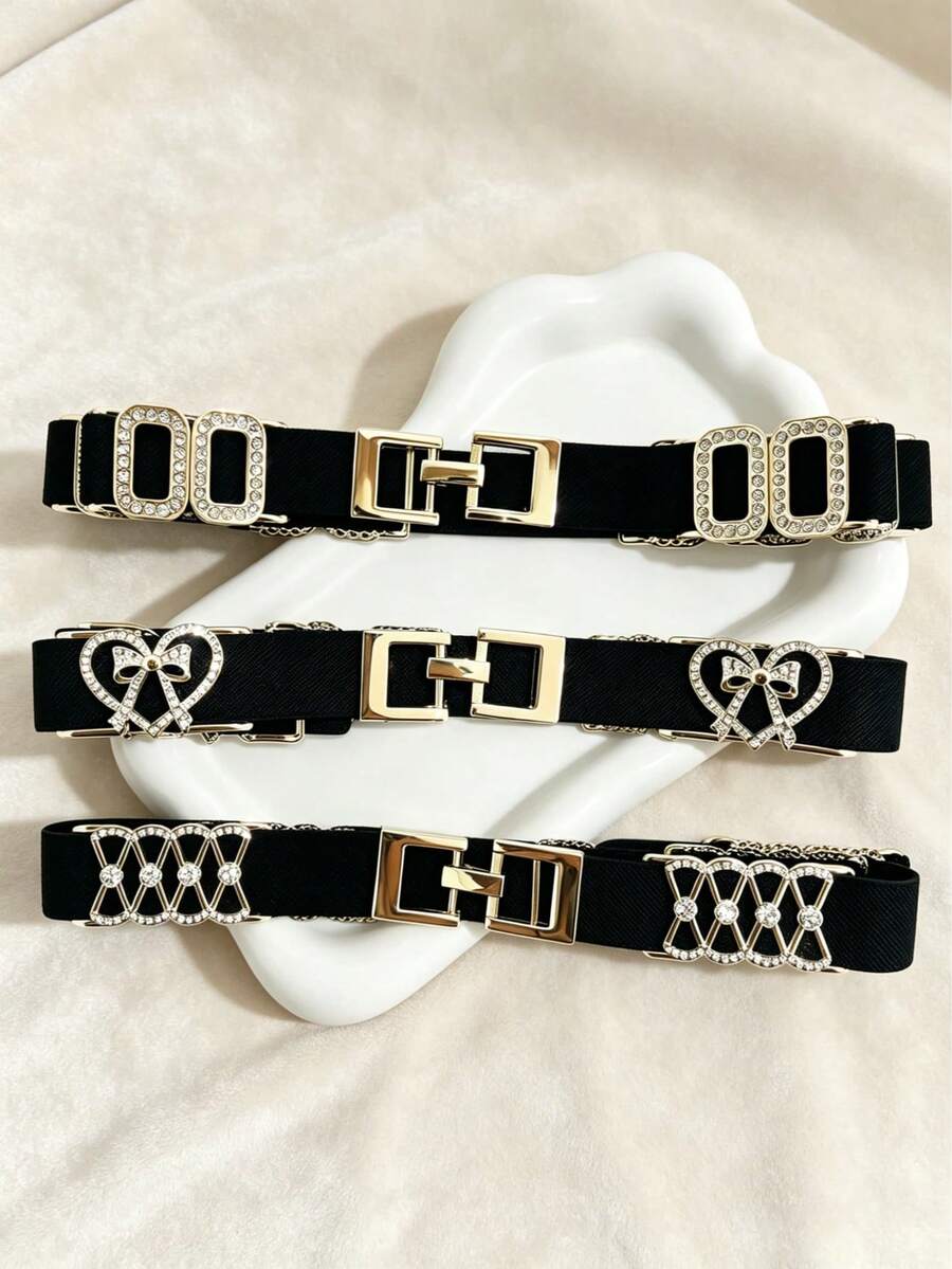 1 pièce Ceinture élastique fine avec strass, ceinture pour femmes, ceinture de luxe avec décoration de strass, ceinture élastique réglable, ceinture gaine de taille haut de gamme pour femmes, accessoire de taille polyvalent, peut être assorti avec des robes, des costumes et des jeans, conception de taille élastique, convient pour le port quotidien, les rassemblements, les fêtes et les occasions de mariage - Multicolore - Voir 1