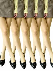 Soft Cream Matte Tights, Skin-Friendly High Elasticity, Versatile Slimming Solid Color Stockings For Daily Wear, Dating And Commuting - Yellow - View 8