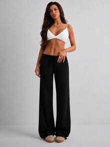 Women's Solid Color Casual Versatile Daily Wear Pants - Black - View 2