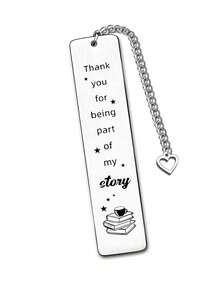 Stainless Steel Bookmark, "Thank You For Being Part Of My Story" Engraved Metal Bookmark With Book Charm Chain, Teacher Appreciation Gift - Multicolor - View 6