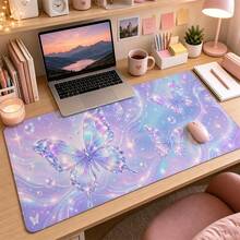 1pc Holographic Butterfly Halo Large Mouse Pad, Purple & Blue Aesthetic Desk Mat, Suitable For Teenage Girls, Smooth Non-Slip Extended Keyboard Pad, Applicable For Gaming, Laptop, Vanity, Dorm Desk Decoration, Birthday Gift, Makeup Table - View 3