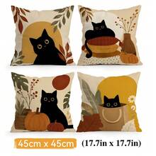 4 pièces/1 pièce Taie d'oreiller motif chat noir d'automne sans insert, taie d'oreiller imprimée sur un seul côté, convient pour le salon, la chambre, la décoration de la maison, taie d'oreiller toutes saisons - Multicolore - Voir 15