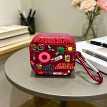 酒紅色花卉保護殼套，相容於 Apple 無線耳機盒，防刮防摔保護殼套 - 彩色 - 查看 4
