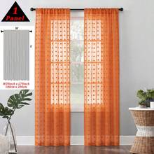 1pc White Cute Pom Pom Semi-Sheer Curtain, Rod Pocket Style, 3D Pom Pom Embroidery Design, Light-Filtering Non-See-Through Curtain, Soft Washable Polyester Material, Suitable For Bedroom, Living Room, Kitchen, Office And Dorm Home Decor - Orange - View 13