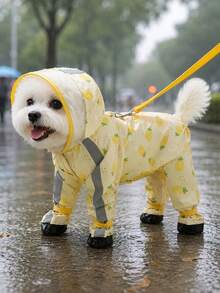 1pc Teddy Bear Print Dog Raincoat, Cute Cartoon Style Waterproof Polyester Fiber With TPU Lining Full Body Four-Leg Design, With Transparent Hood, Leash Hole And Boot Shaft, Suitable For Small Dogs Like Teddy, Bichon Frise, Etc. For Rainy Days And All Seasons - Multicolor - View 10