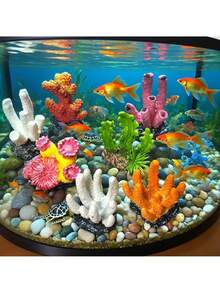 6 Stücke Ozean-Thema künstliche Koralle, Seestern, Seegras gemischtes Set, ideale Dekorationsaccessoires für Aquarium und Fischtank (zufällige Farbe), Fischtank Accessoire, Aquarium Dekoration, Fischtank Ornament, Fischtank, Aquarium, Aquarium Dekoration, Fisch, Fischtank Pflanzen, - Fröhliches Aquarium - Übersicht 8