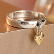 Women's Simple Two-Tone Love Pendant Ring, Suitable For Daily Commute, Workplace Dating, Gentle Atmosphere, Ring - Two-color - View 6