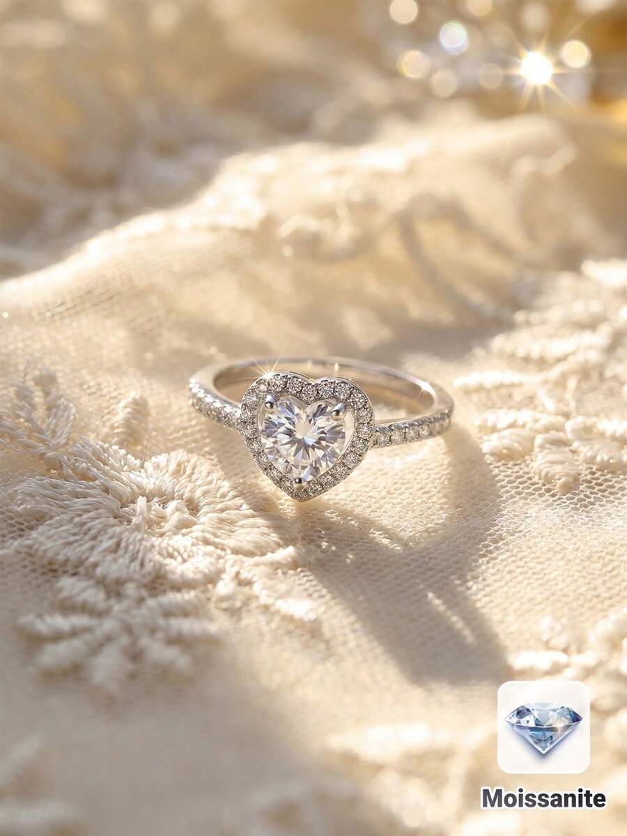 ORSA JEWELS 1 Pezzo Anello in Argento Sterling 925 Solido Colore D Moissanite Taglio a Cuore VVS Gioiello Romantico per Donne, Uomini Matrimonio Festa Banchetto Regalo Coppie Abbinati