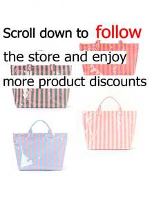 時尚多色條紋托特包，透明內裡肩背包，大容量度假手提包，2026 春夏海灘度假與度假村旅行愛好者必備，非常適合海灘旅行、泳池派對、週末度假和島嶼度假 - 彩色 - 查看 2