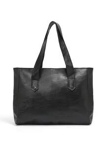Dedoo Women's Large Commuter Tote Bag, Solid Color Soft Faux Leather, Wide Stitched Handle, Side Pockets, Large Capacity, Minimalist Business Casual, All-Season - Black - View 8