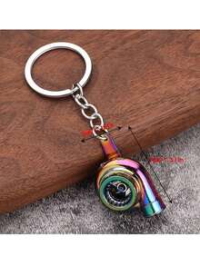 1pc Turbocharger Keychain, Zinc Alloy Street-Style Woven Fabric Car Modification Accessory, With Metal Keychain With A Waist Strap - View 2
