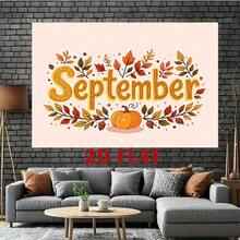 2D平面橫幅 1入，秋季南瓜與葉片攝影背景布，鮮豔秋季主題，附「September」文字，橘色南瓜與綠葉設計 - 3 - 查看 2