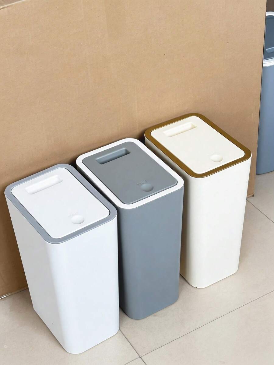 1 pieza Papelera rectangular de plástico, disponible en 2 tamaños y múltiples colores, diseño hermético a prueba de olores, sin necesidad de electricidad, apta para uso doméstico, de cocina y de oficina - Multicolor - Ver 1
