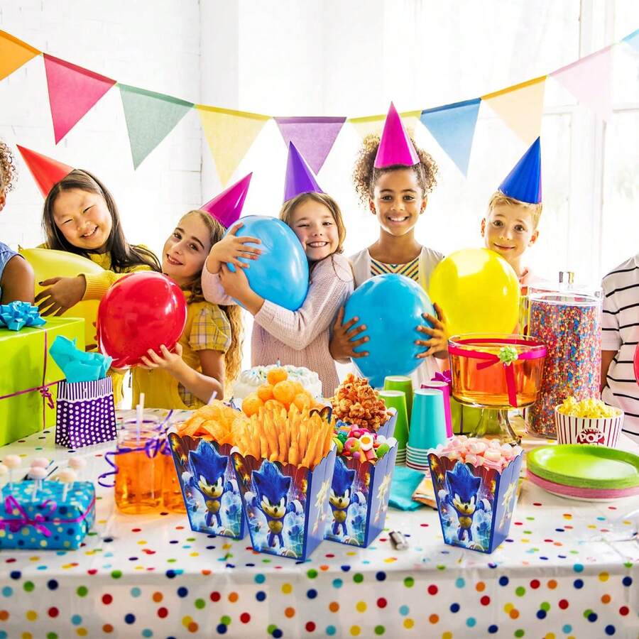 Caja de regalo de palomitas de maíz Sonic azul, caja de regalo para fiesta temática, caja de regalo de dulces y galletas, bolsa de recuerdos de fiesta, caja de regalo de fiesta, adecuada para decoración de fiesta de cumpleaños, caja de dulces y palomitas de maíz para fiesta - caja de palomitas de maíz - Ver 1