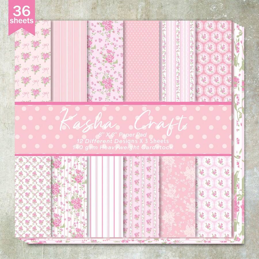 36 Sheets 6inch (Pink Fresh Floral Pattern Background) Scrapbook Thin Paper, Suitable For Bullet Journal, Junk Journal, Greeting Card Background, Photo Album And Handicrafts - Square - View 1
