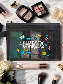 網格拉鍊收納袋 - "Charger"字母圖案，文具收納袋，附"Charger"字母圖案，數位收納袋，化妝袋，護膚袋，旅行盥洗用品袋必備，宿舍用品，婚禮新娘禮物生日禮物，朋友和，口紅化妝收納袋，度假旅行必備，教師節禮物，夏季戶外收納使用，返校季禮物 - 彩色 - 查看 8