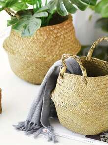 1pc Handmade Bamboo Oval Woven Basket, Multi-Purpose Decorative Vase, Suitable For Living Room, Plant Stand, Home Decor And Storage, Not Waterproof, Box, Cabinet, Outdoor Storage Rack - Woven Basket - View 4