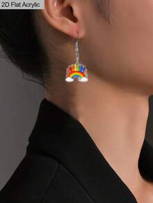 1 par de pendientes colgantes de acrílico con forma de nube, corazón y crayón arcoíris lindos para mujeres, pendientes de dibujos animados para volver a la escuela, regalo de agradecimiento para maestros, regalo para maestros - Multicolor - Ver 2