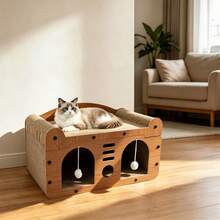 YUNRUX 2-In-1 Cat House With Cat Bed, Scratching Board And Play Balls (2 Plush Balls) - 1PC - 查看 4