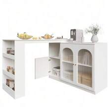 360° Rotating Bar Table (Main Body Dimensions: 120 X 40 X 97 Cm), White Rotating Bar/Dining Room Unit, Modern And Sleek, Multifunctional Storage Unit With Glass Door - White - View 12