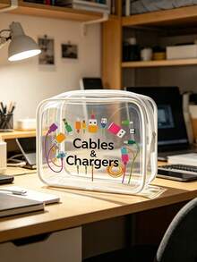 新品上市：獨家充電設備收納袋 - 透明盥洗包、旅行必備、便攜拉鍊化妝包、海灘透明PVC盥洗包、防水收納袋、透明整理包、電纜與USB收納袋、機場航空標準PVC化妝包（專為存放充電器、電纜和行動電源設計） - 彩色 - 查看 3