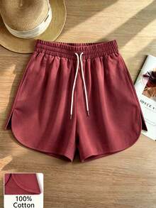 These Ribbed Pure Cotton Floral Print Women's Athletic Shorts Are Fashionable, Casual, And Versatile. Made Of Soft Fabric, They Are Perfect For Summer - Maroon - View 8