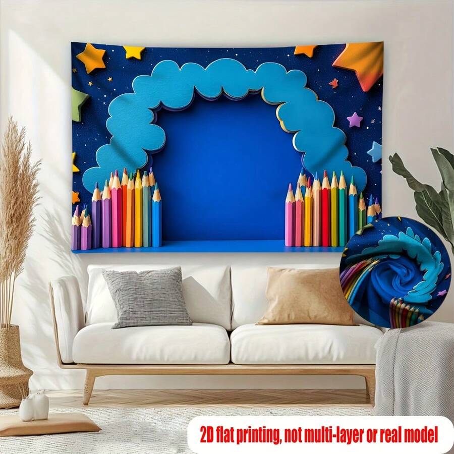2D Flat Printed 1pc Banner Background, Colorful Pencil & Dreamy Backdrop For Kids Photography, Suitable For Home Decor, Party, Studio, Family And Garden, Outdoor Celebration - 6 - View 1