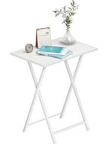 2 Set Folding Side Tables Industrial Metal Frame Rustic Brown TV Tray Table For Eating Laptop Coffee Sofa End Table Small Space Living Room - White - View 9