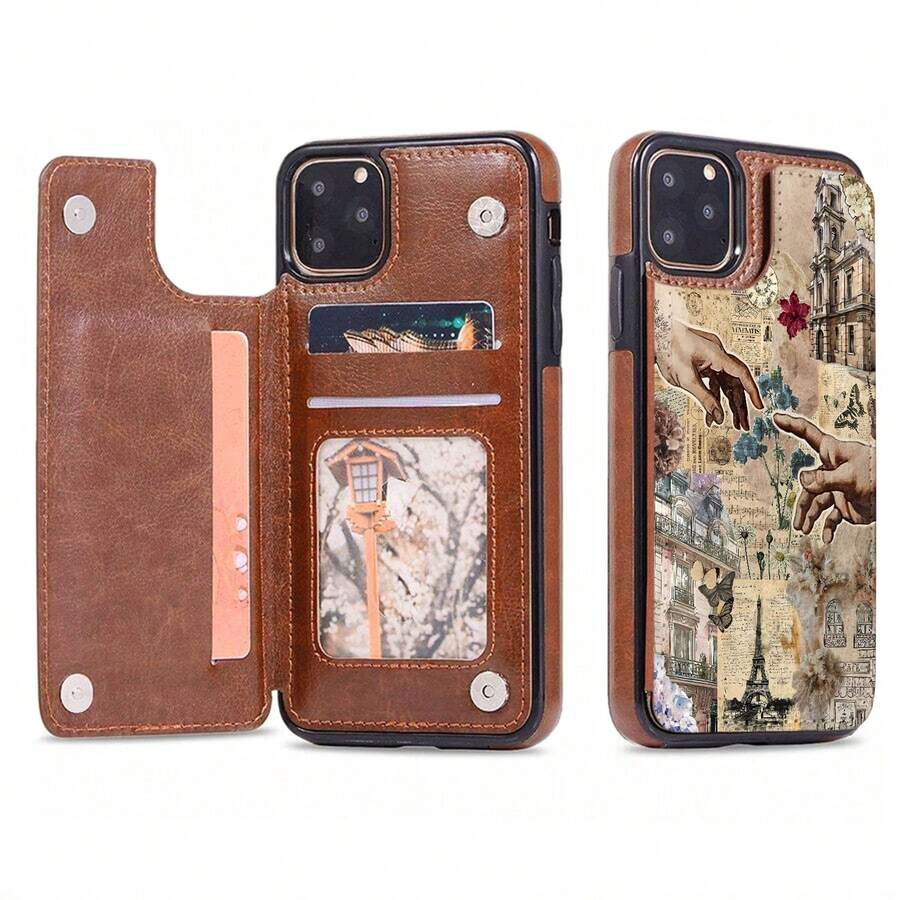 Funda para móvil con diseño de collage parisino, compatible con iPhone de Apple. Fabricada en TPU, protege eficazmente tu teléfono de golpes y caídas. - Marrón - Ver 1