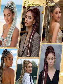 Ekstensi Rambut Ekor Kuda Kepang Gaya Bohemian 24 Inci Bervolume Tinggi Ringan Gaya Viking Ekor Kuda Kepang Panjang dengan Aksesori Rambut Manik-manik - MultiWarna - View 10