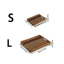 1/2/3pcs Vintage Handwoven Rattan Serving Tray With Handles, Multipurpose Decorative Basket For Bread, Snacks, Fruits, Desserts, Kitchen, Dining, Living Room, Balcony, Picnic, Home Storage Organizer - Coffee Brown - View 12