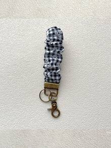 Pulseira de Pulso Feminina com Chaveiro, Pulseira Elástica com Presilha para Cabelo e Argola de Chave, Chaveiro de Carro, Xadrez Preto e Branco, Estampa de Margarida, Estampa Listrada, Acessório de Carro para Campus, Presente de Natal Gótico Y2K Fofo - Multicolorido - Visão 9