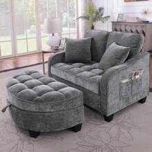 Multifunctional Sofa, 2-In-1 Sofa Bed, Storage Ottoman, Breathable Skin- Fabric, - Eucalyptus Wood, Suitable For Small Living Rooms, Studies, And Bedrooms. - 深灰色 - 查看 5