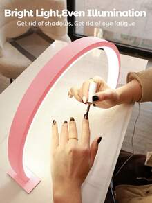 Guanova 1pc Small Crescent Moon Shaped Table Lamp, Nail Art Lamp, Adjustable Lighting, 3 Color Temperatures, Shell: White / Pink / Black Optional, Desktop LED Nail Art Lamp, Button Switch, One-Key Control, Easy To Use. Suitable For Personal Nail Art, Makeup, Crafting, Desk And Bedside Table, Can Be Used As Graduation, Birthday, Holiday Gift. - Half-moon Nail Lamp - View 5