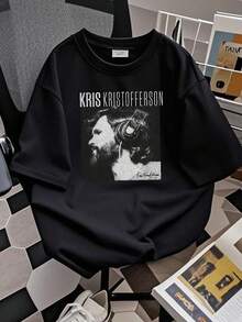 Women's Vintage Print T-Shirt By Kris Kristofferson Music Star Heavy Cotton Black All Sizes Unisex Shirt - Black - View 2