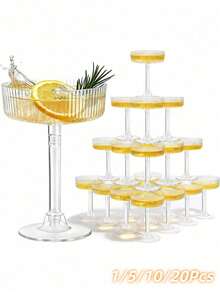 1/5/10pcs Creative Champagne Tower Plastic Cups, Striped Vintage Martini Champagne Cocktail Glasses, Suitable For Wedding, Birthday Party, Bar, Cocktail, Beer, Beverage, Dessert And Other Containers - View 11