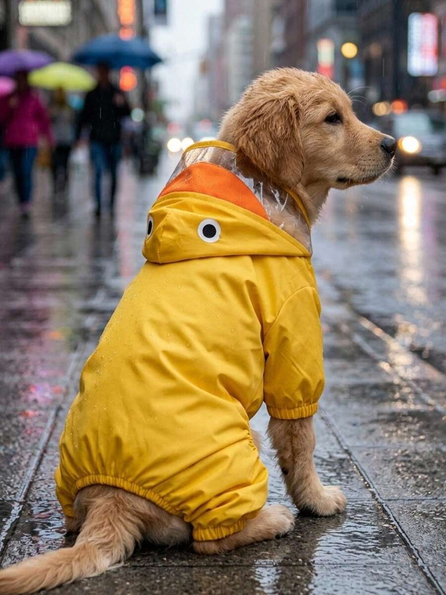 PETSIN 可爱动物造型宠物狗雨衣，带帽防水狗服，配有透明面罩和反光条，鸭子、青蛙、鲨鱼、兔子、瓢虫等多种图案，3D立体动物造型，四脚全覆盖防泥设计，按扣设计方便穿脱，适合户外散步、雨雪天气、泥泞道路、海滩和户外探险、户外社交和拍照，在寒冷多风的天气里防风保暖，是狗狗用品和幼犬饲养的理想之选。