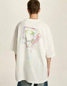 2026 Men's Loose-Fit T-Shirt With Splash Pattern, Crew Neck, Short Sleeve, Streetwear, Summer T-Shirt - 白色 - 查看 2