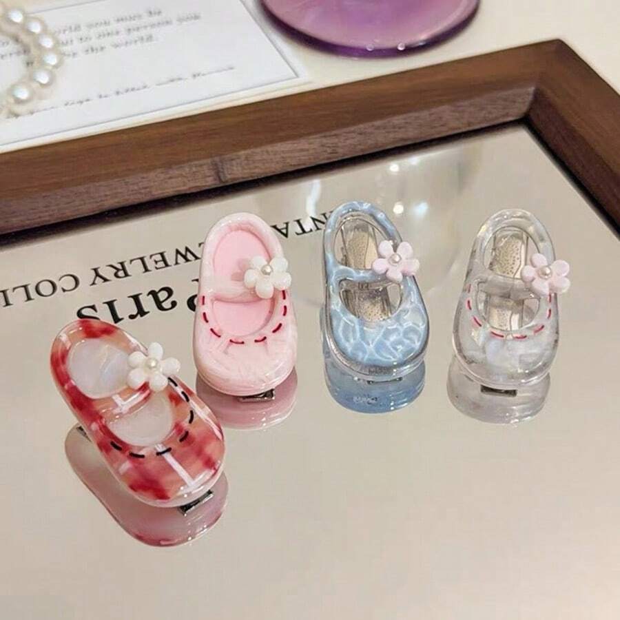 Súper lindo mini clip de pelo con forma de zapato para mujeres, adorable diseño de flor clip de cocodrilo para cabello suelto, diseño de nicho, accesorio de estilo femenino para flequillo y cabello lateral - Multicolor - Ver 1