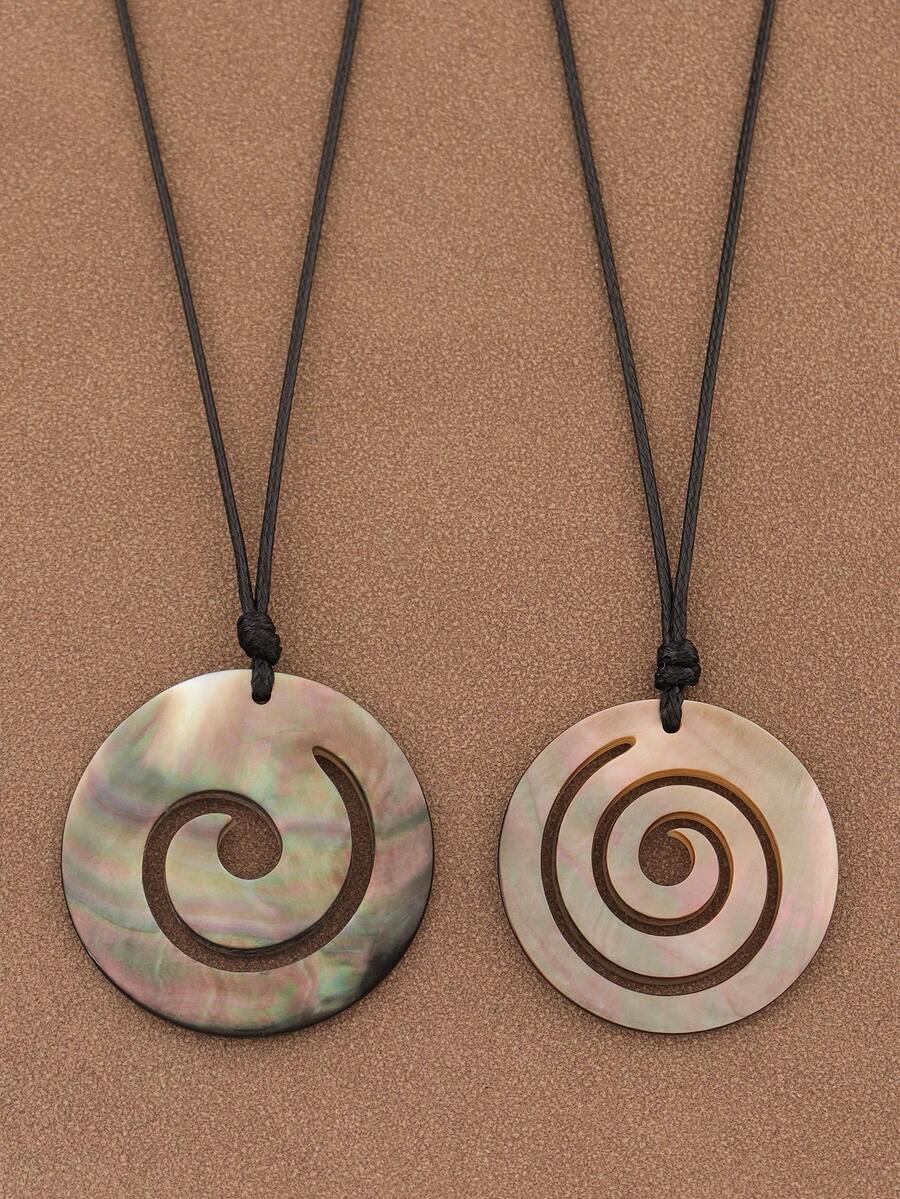 SUPBORA 1pc Fashionable Natural Shell Spiral Swirl Pendant On Wax Rope Necklace Suitable For Women Girls Jewelry Gift - Multicolor - View 1