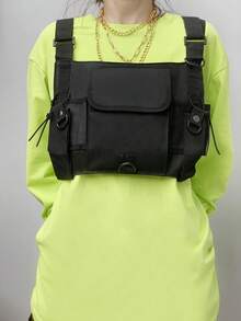 Classic Multifunctional Chest Bag, Personalized Unisex Hip-Hop Street Tactical Multi-Pocket Adjustable Shoulder Strap Utility Casual Vest Backpack, Cool Reflective Vest Chest Bag Suitable For Outdoor Climbing, Hiking, Cycling - Black - View 4