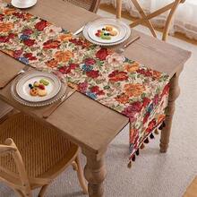 Wedding Table Runner, Tassel Table Runner, Rectangular Polyester Table Runner, Farmhouse Country Style Table Decor, Thanksgiving And Seasonal Party, Colorful Vintage Floral Pattern, Perfect Table Decor For Indoor And Outdoor Gatherings - Multiple Styles - View 8