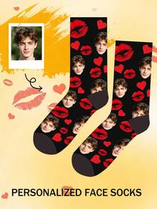 1 par de calcetines personalizados a media pantorrilla, calcetines personalizados con rostro, calcetines personalizados con foto, calcetines personalizados impresos, calcetines personalizados con imagen, se puede imprimir cualquier rostro en los calcetines, regalo - Negro - Ver 2