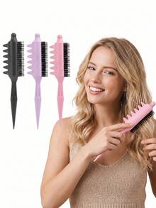 1 Pc Pin Tail Teasing Comb With Nylon Bristles, Anti-Slip & Anti-Static. Creates Fluffy Roots, Unisex Hair Styling Tool For Curls & Updos. - Multicolor - View 3