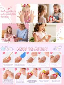 24pcs Cute Design Small Acrylic Fake Nails For Kids, Strawberry Pattern & Strawberry Milk Drip Short Oval Press-On Nail Tips, Cute And Sweet, Pre-Glued Full Coverage Small Nail Tips, Suitable For Kids Girls Gift, Birthday Party And Makeup Decoration - Multicolor - View 8