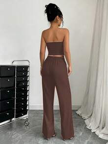 KKMALL Conjunto informal de 2 piezas: pantalón largo tipo chaleco - Marrón estrellado - Ver 2