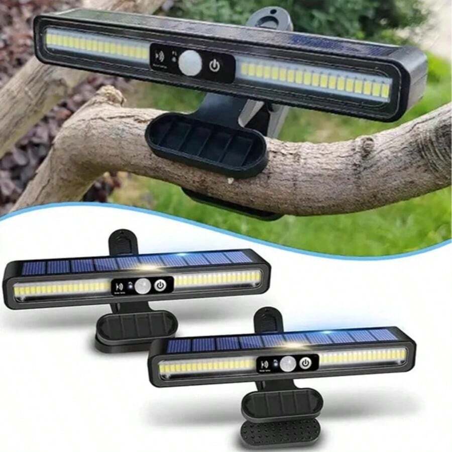1 pieza Luz solar de pared de plástico ABS negro con sensor de movimiento y sensor de luz, diseño de Body de luz de tira larga, accesorios para uso de iluminación de nocturna en jardín exterior, patio, cerca, entrada y patio - Luces solares - Ver 1