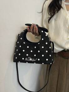 1pc Fashionable Versatile Women's Handbag, PU Polka Dot Fabric, Cute Crescent Shaped Crossbody Bag, Adjustable Shoulder Strap, Suitable For Young Women - Travel, Shopping, Classroom, Date, Women's Gift, Office, Work, Office, Business - Black - View 10