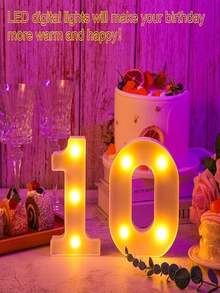 26 Letters LED Light-Up Numbers 0-9, Wedding Birthday Christmas Decoration Night Light, Party Bedroom Use, 16CM Height, Pink (Battery Not Included) - White - View 6