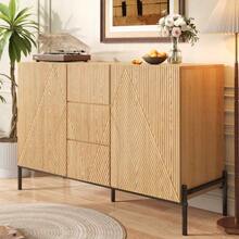 Modern Sideboard With Geometric Structure, Double Doors, Medium Drawer, Large Storage Space, Multifunctional Storage Unit For Living/Dining Room - 自然色 - 查看 3